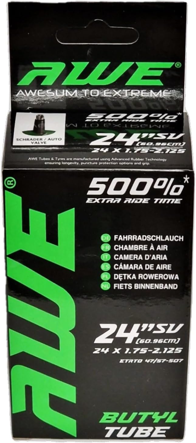 Awe Butyl Rubber 24" x 1.75-2.125 Inner Tube 500%* Extra Ride Time Schrader Valve