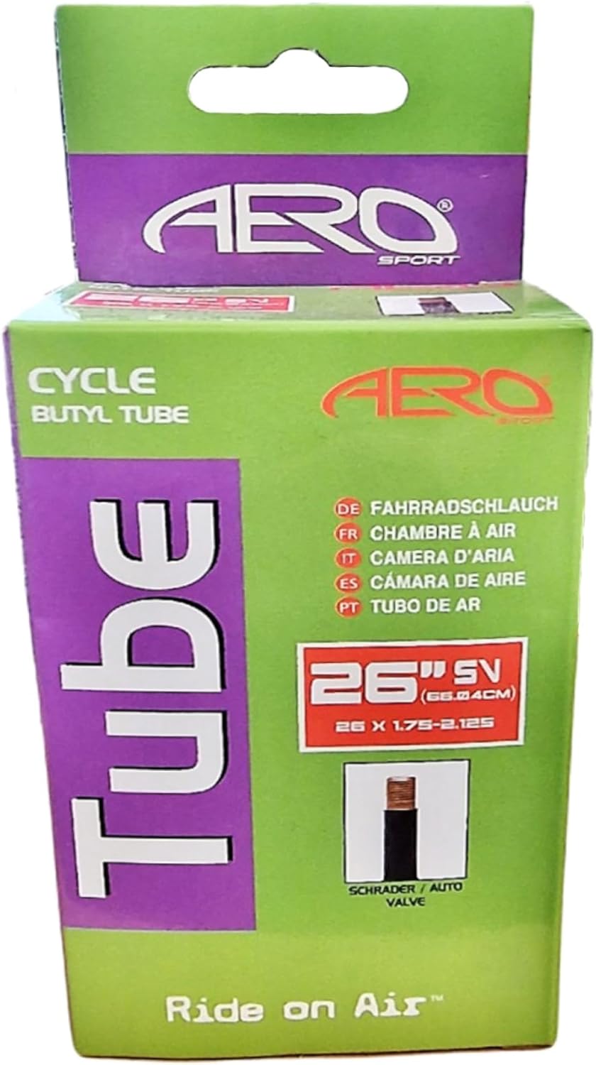 Aero Sport Butyl Rubber 26" x 1.75-2.125 Inner Tube 500%* Extra Ride Time Schrader Valve