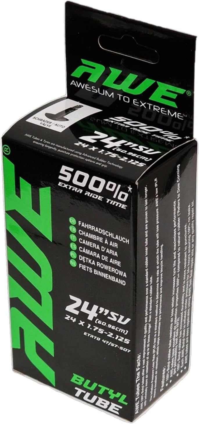 Awe Butyl Rubber 24" x 1.75-2.125 Inner Tube 500%* Extra Ride Time Schrader Valve