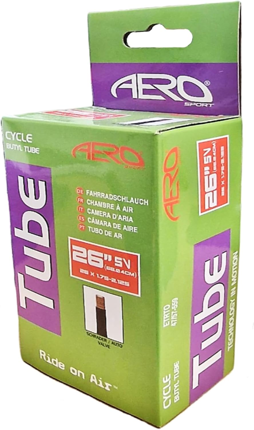 Aero Sport Butyl Rubber 26" x 1.75-2.125 Inner Tube 500%* Extra Ride Time Schrader Valve