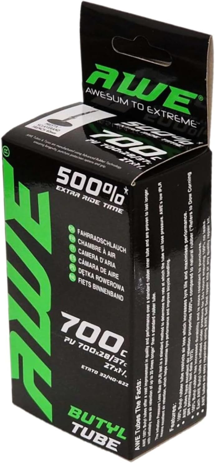 Awe Butyl Rubber 700 X 28/37 C Inner Tube 500%* Extra Ride Time 27 X 1 ¼ Presta Valve