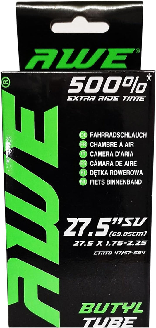Awe Butyl Rubber 27.5" x 1.75-2.25 Inner Tube 500%* Extra Ride Time Schrader Valve
