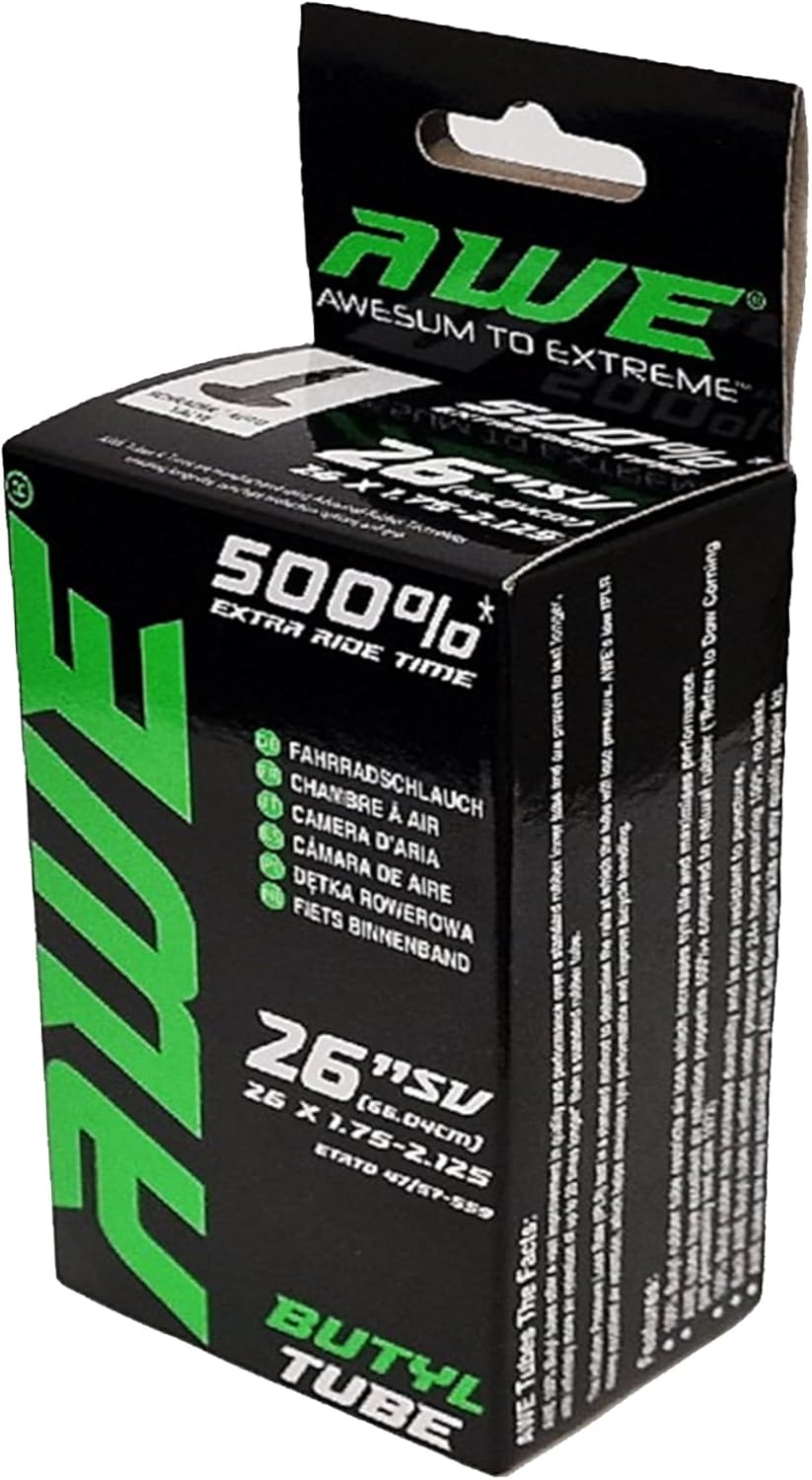 Awe Butyl Rubber 26" x 1.75-2.125 Inner Tube 500%* Extra Ride Time Schrader Valve