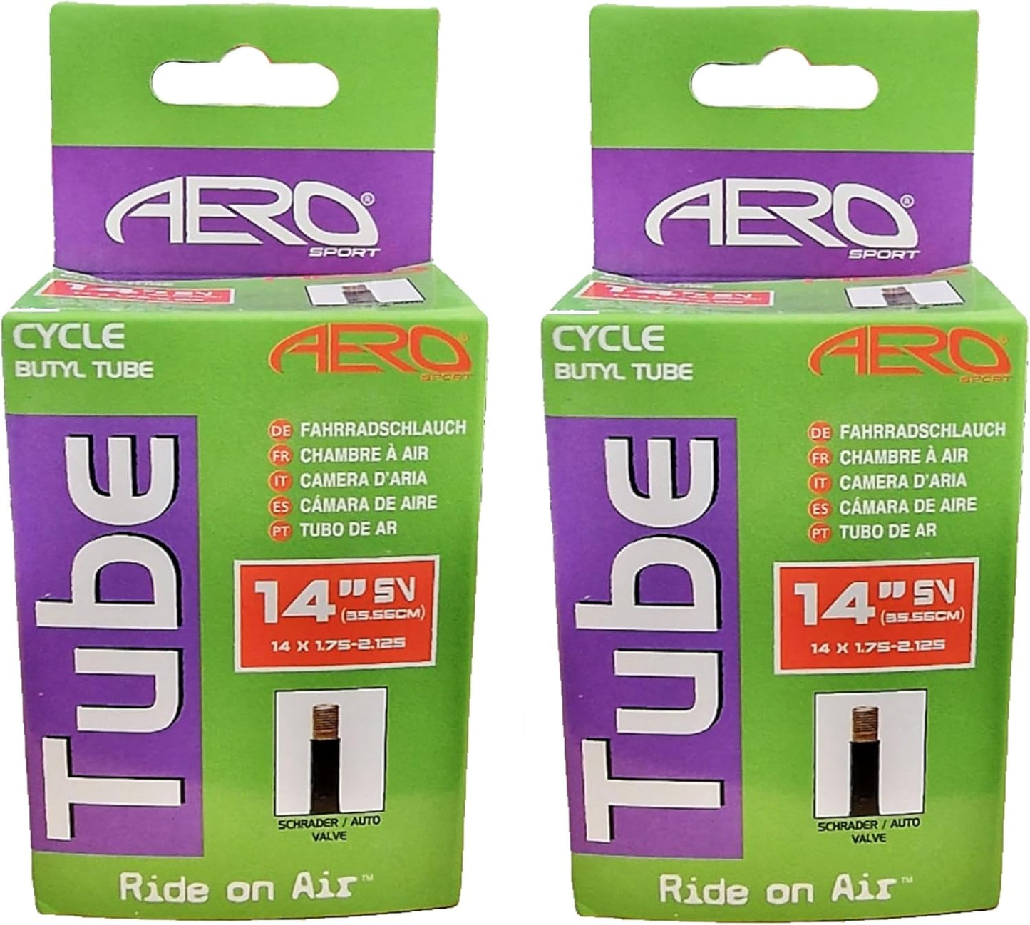 Awe 2 x Butyl Rubber 14" x 1.75-2.125 Inner Tube 500%* Extra Ride Time Schrader Valve