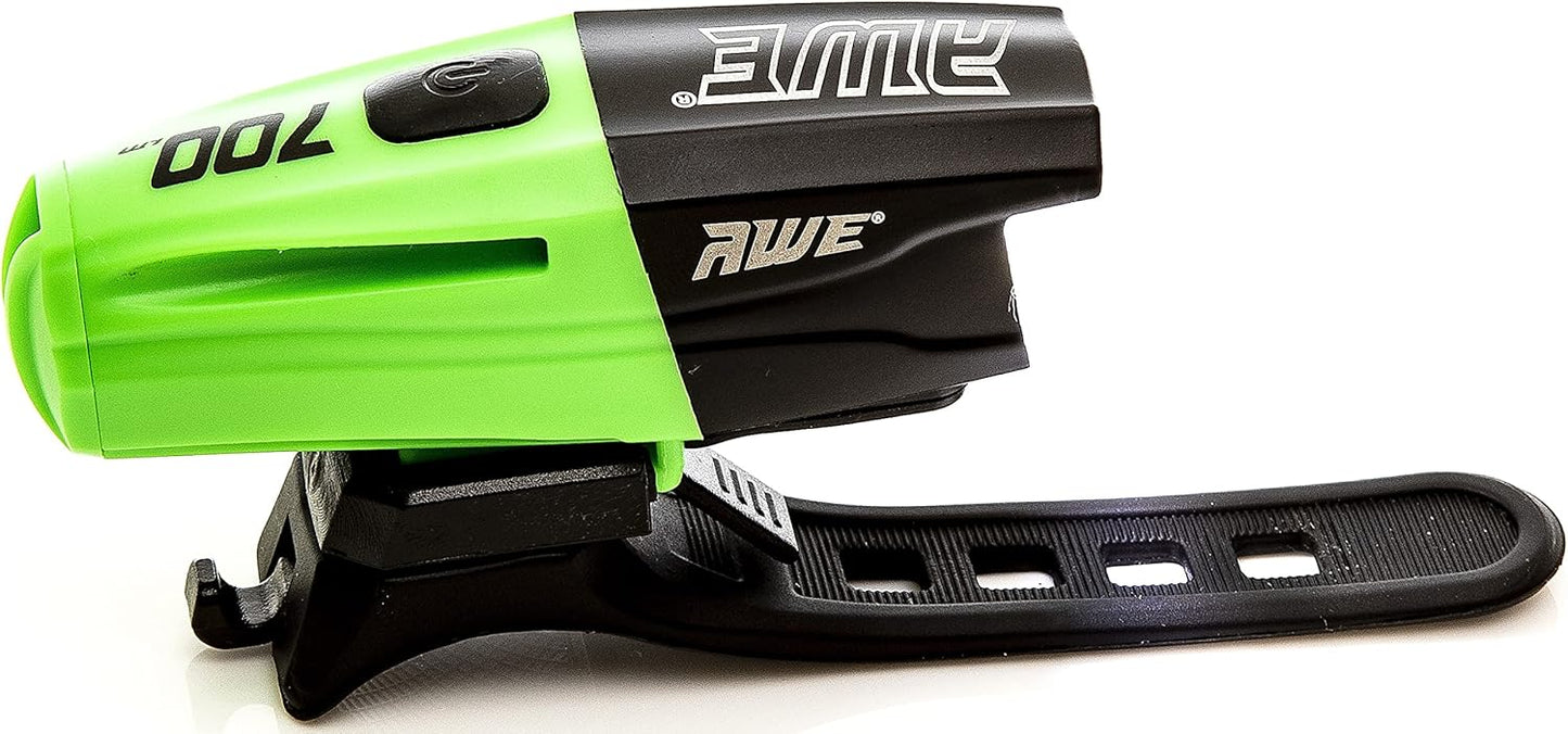 Awe 700 Lumens 1 x LED USB Rechargeable Front Bike Light Black/Green