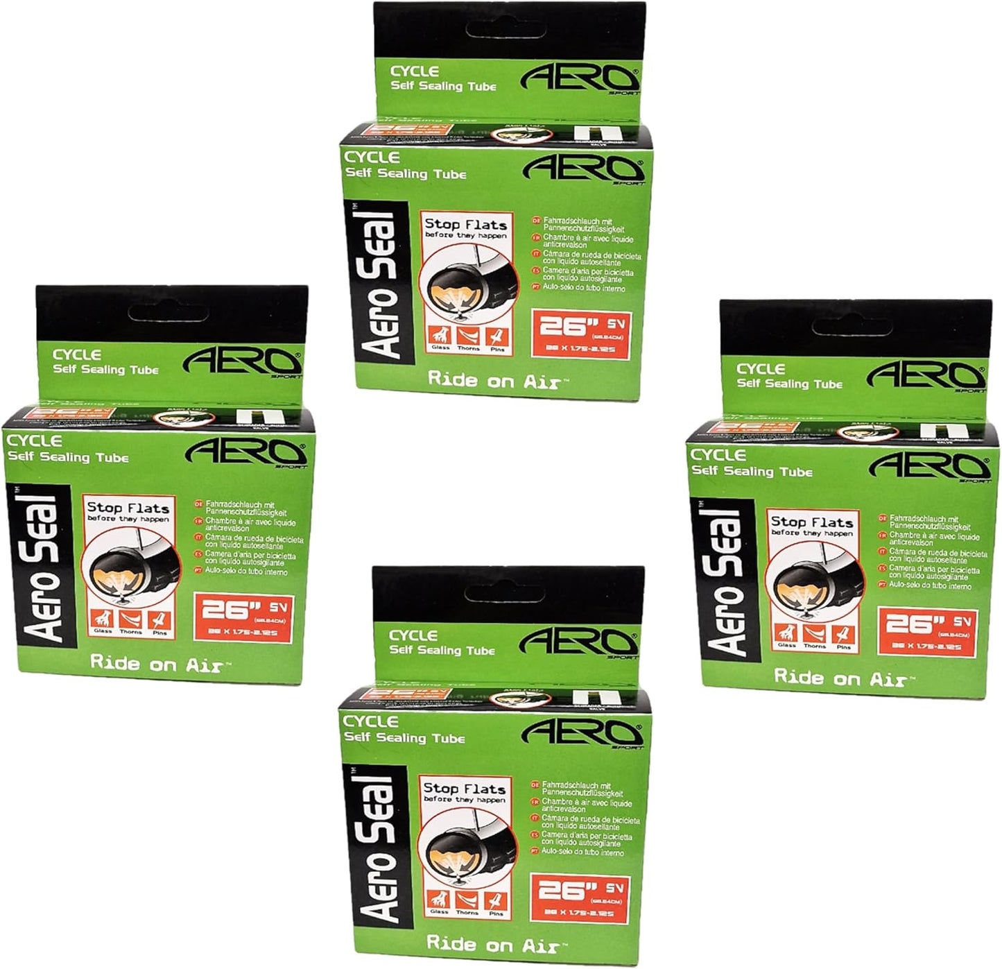 Aero Sport 4 x Self Sealing Butyl Rubber 26" x 1.75 - 2.125 Inner Tubes Schrader Valve