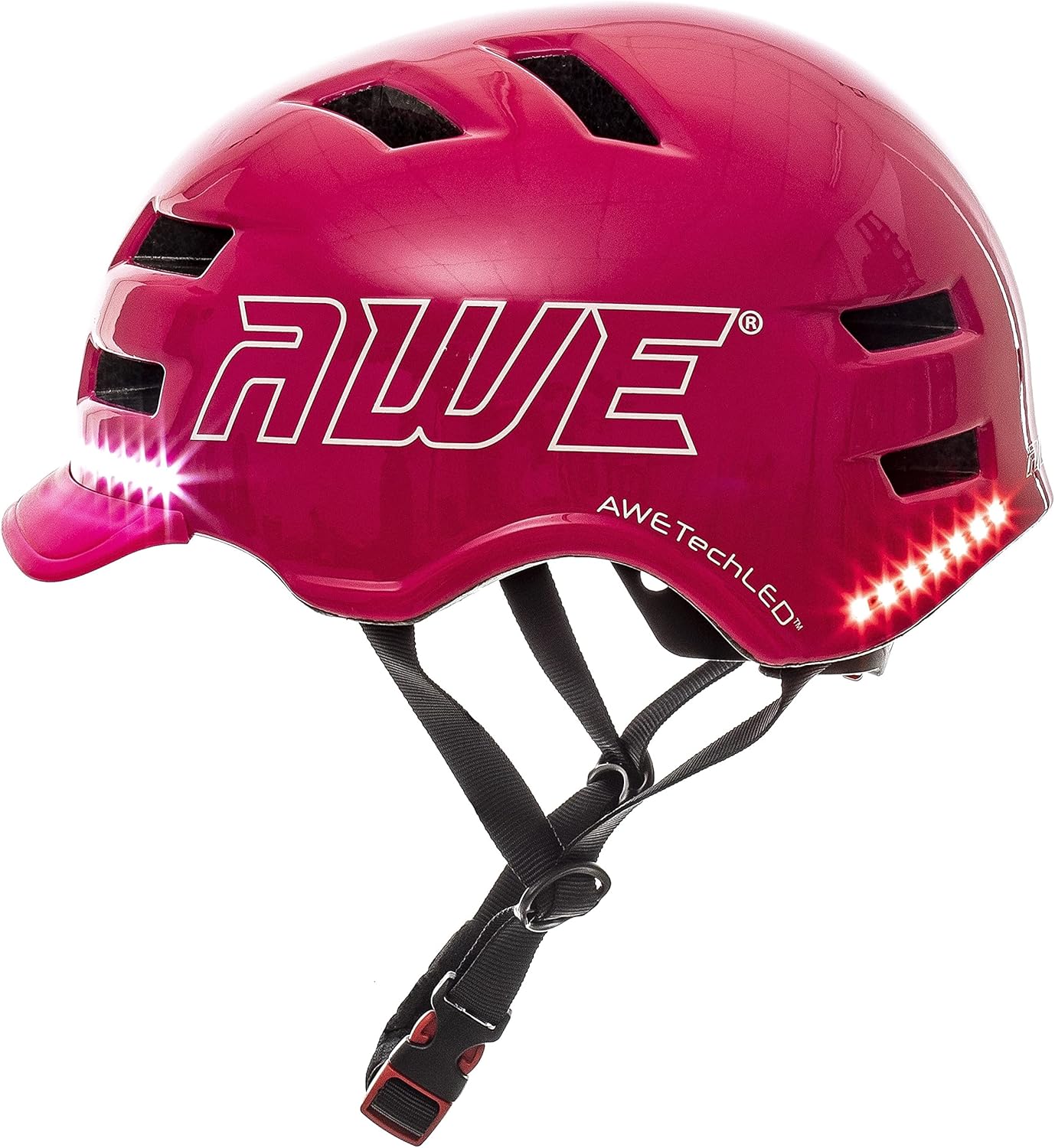 AweTech In Mould Adult LED USB Bike Helmet Medium 55-58cm Pink