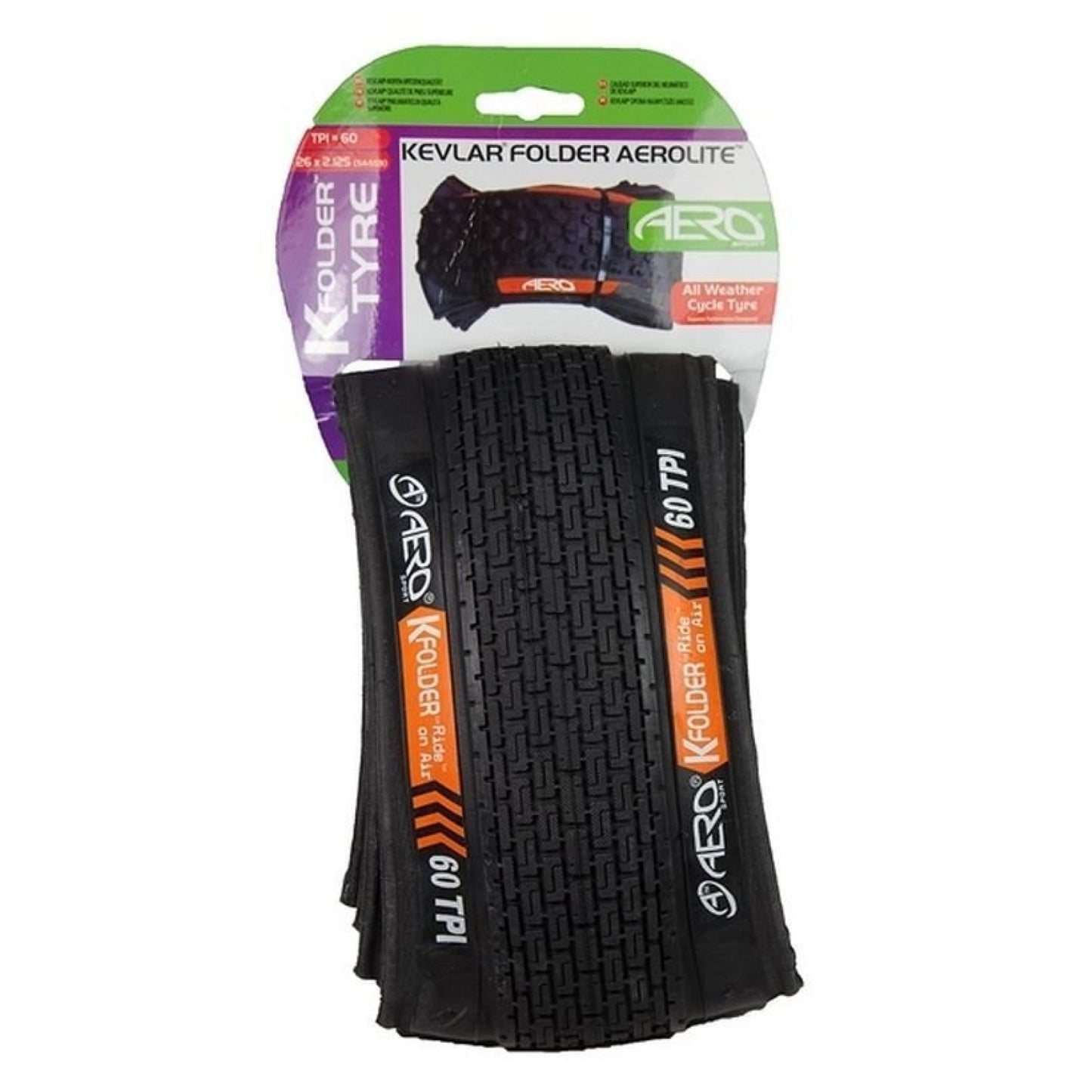 Aero Sport K-Folder Kevlar 60TPI Folding Bike Tyre 26" x 2.125 made with Kevlar