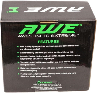 Awe 1 x AWERide Folding Tyre 27.5 x 2.20 cm MTB and 1 x AWE Inner Tube 27.5" x 1.75-2.25 Schrader Valve