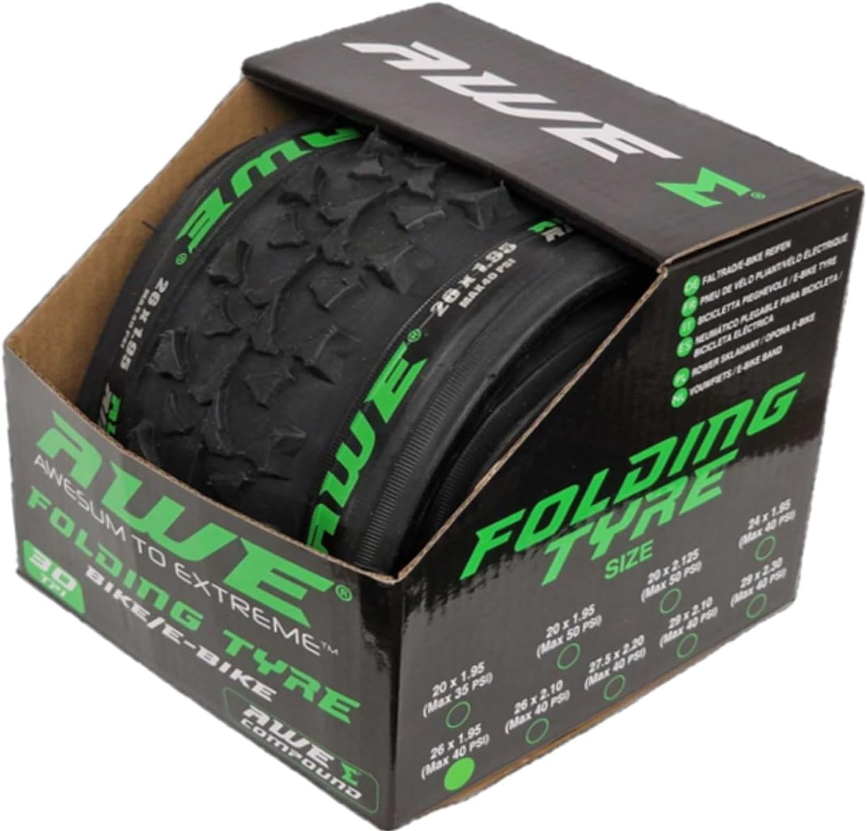 Awe 1 x AWERide Folding Tyre 26 x 1.95 cm MTB and  x AWE Inner Tube 26" x 1.75-2.125 Schrader Valve
