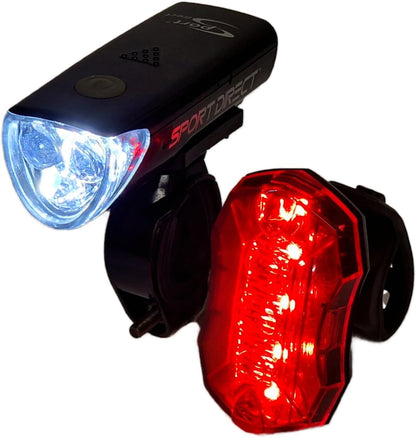 Sport Direct 20 Lumens Battery Front Bike Light & 5 Red SMD LEDs Rear Light