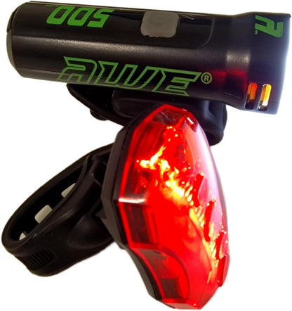 Awe 500 Lumens USB Rechargeable SMD LEDs Bike Front/Rear Light Set