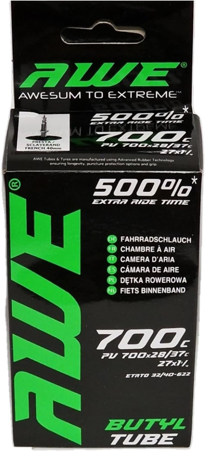 Awe Butyl Rubber 700 X 28/37 C Inner Tube 500%* Extra Ride Time 27 X 1 ¼ Presta Valve