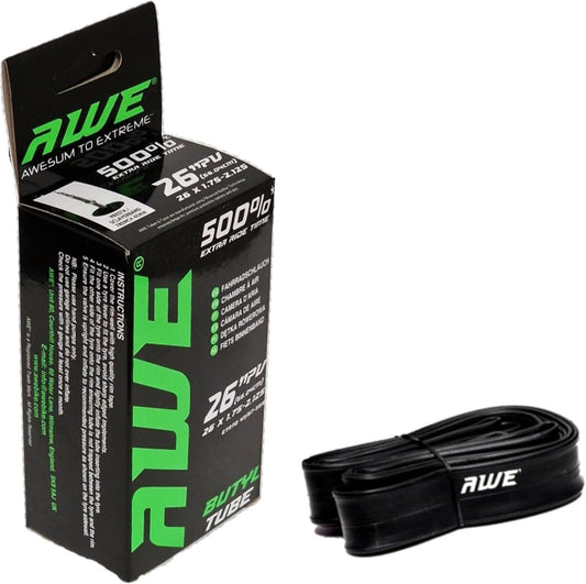 Awe Butyl Rubber 26" x 1.75-2.125 Inner Tube 500%* Extra Ride Time Presta Valve