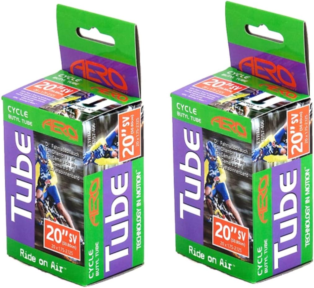 Aero Sport 2 x Butyl Rubber 20" x 1.75-2.125 Inner Tube 500%* Extra Ride Time Schrader Valve