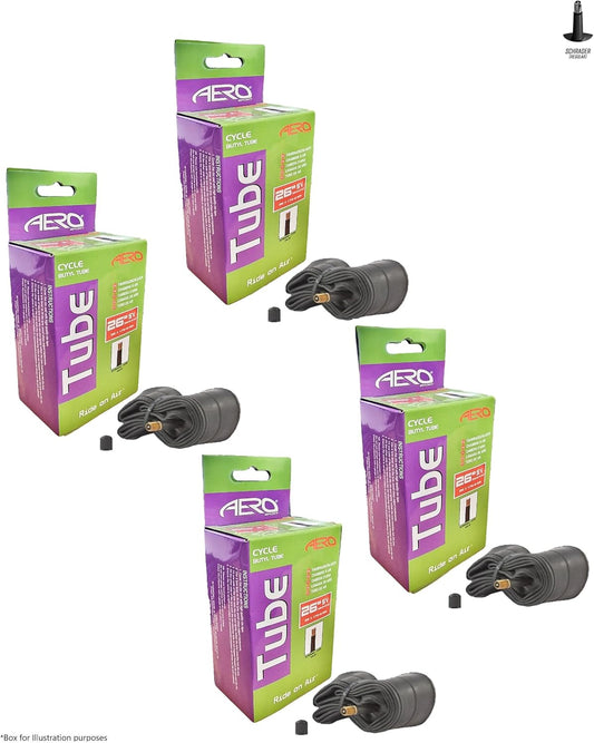 Aero Sport 4 x Butyl Rubber 26" x 1.75-2.125 Inner Tube 500%* Extra Ride Time Schrader Valve