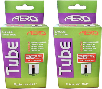 Aero Sport 2 x Butyl Rubber 26" x 1.75-2.125 Inner Tube 500%* Extra Ride Time Schrader Valve