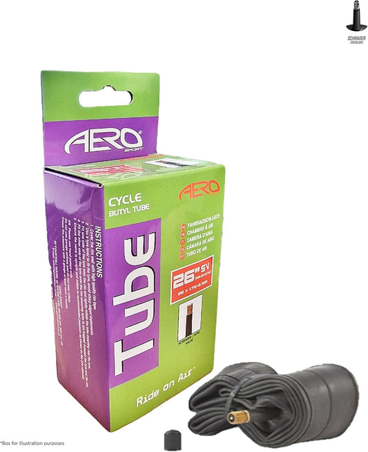 Aero Sport Butyl Rubber 26" x 1.75-2.125 Inner Tube 500%* Extra Ride Time Schrader Valve
