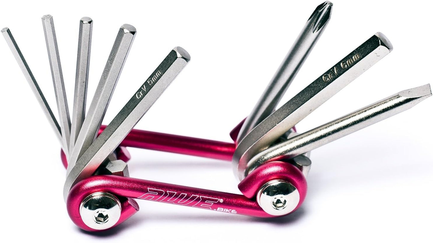 Awe 8 Piece CR-V Special Hardened Steel Bike Multi Function Red Pocket Tool