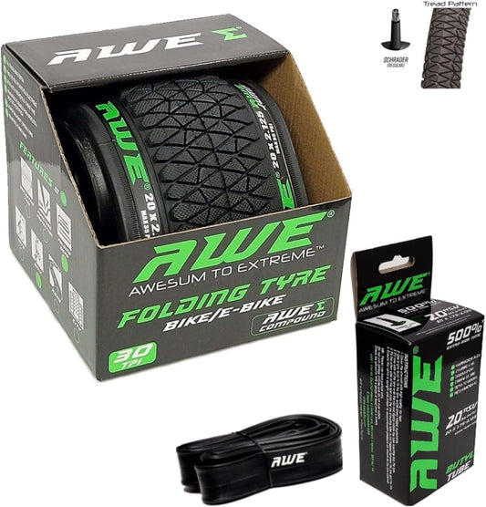 Awe 1 x AWEJump Folding Tyre 20 x 2.125 BMX and 1 x AWE Inner Tube 20" x 1.75-2.125 Schrader Valve