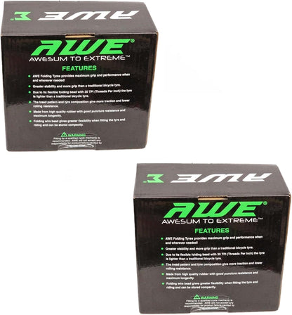 Awe 2 x AWERide Bike/E-Bike Folding Tyres 27.5" x 2.20" MTB Tyre 30 TPI