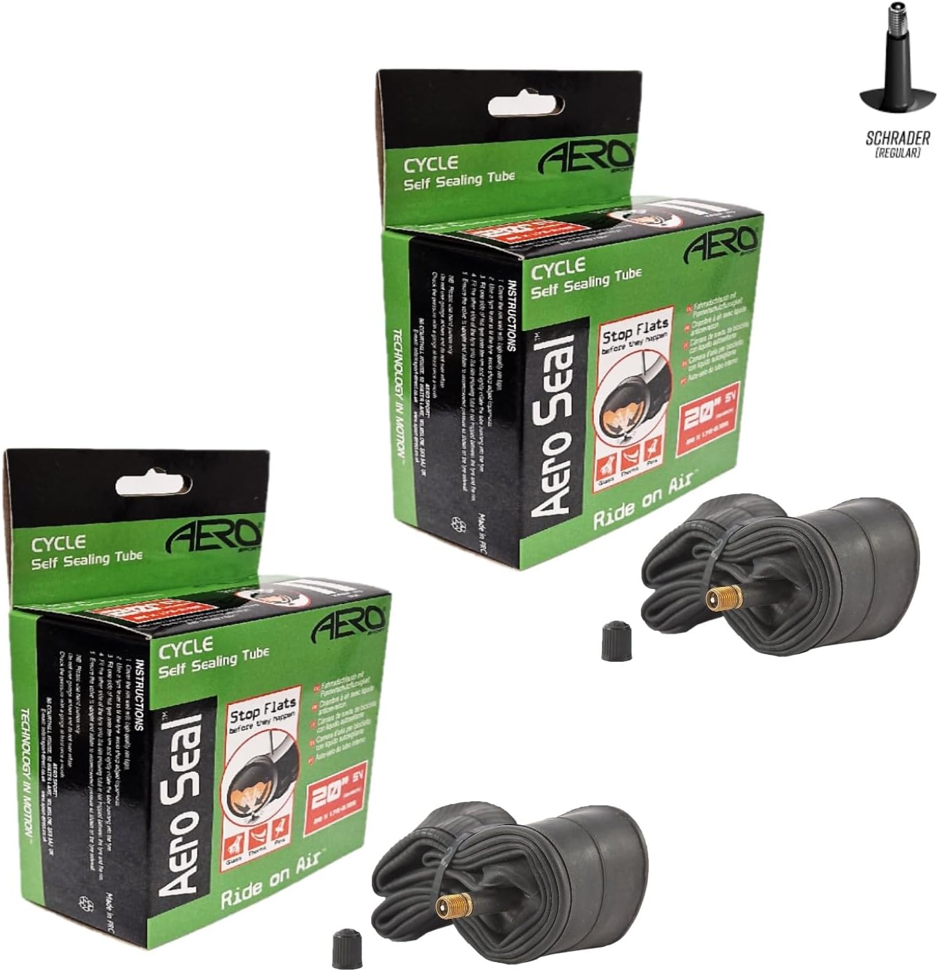 Aero Sport 2 x Self Sealing Butyl Rubber 20" x 1.75 - 2.125 Inner Tubes Schrader Valve