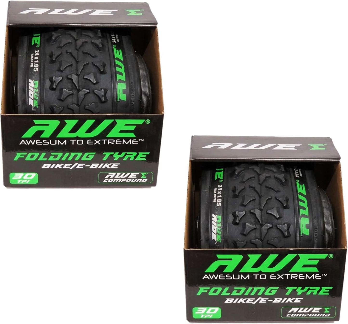 Awe 2 x AWERide Bike/E-Bike Folding Tyres 24" x 1.95" MTB Tyre 30 TPI