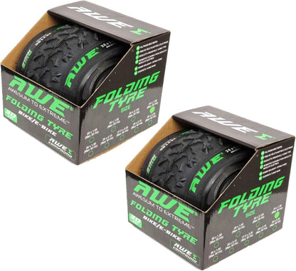 Awe 2 x AWERide Bike/E-Bike Folding Tyres 24" x 1.95" MTB Tyre 30 TPI