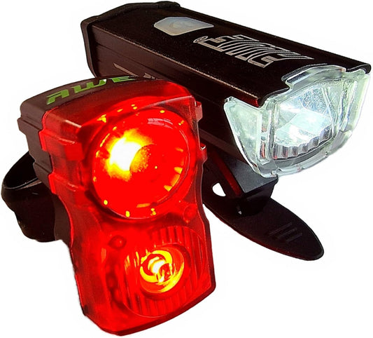 Awe Bright 340 Lumens USB Rechargeable Bike Light Set Front/Rear