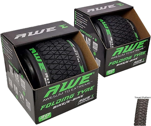 Awe 2 x AWEJump Bike/E-Bike Folding Tyre 20" x 2.125" BMX Tyre 30 TPI
