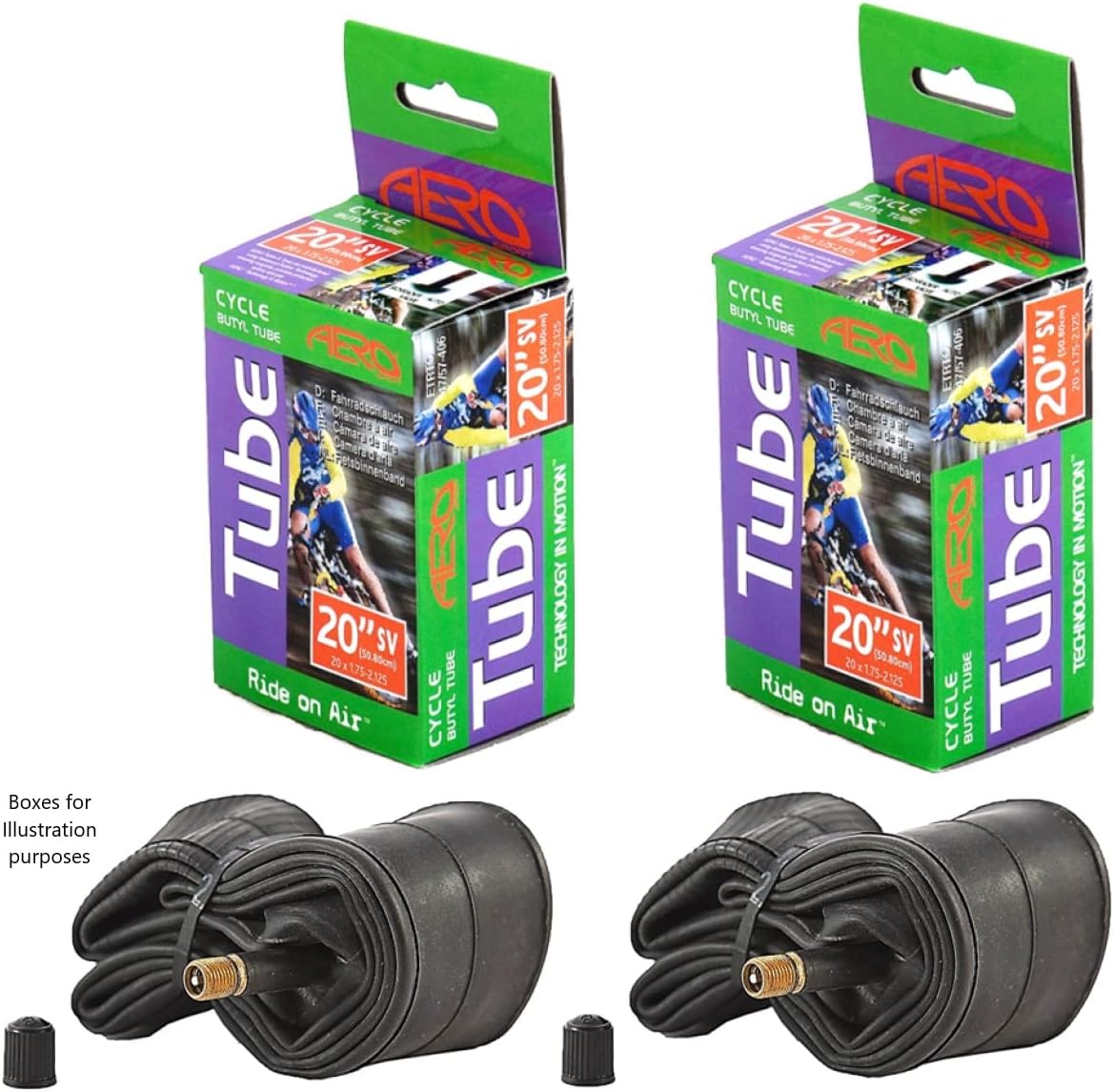 Aero Sport 2 x Butyl Rubber 20" x 1.75-2.125 Inner Tube 500%* Extra Ride Time Schrader Valve