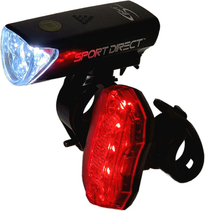 Sport Direct 20 Lumens Battery Front Bike Light & 5 Red SMD LEDs Rear Light