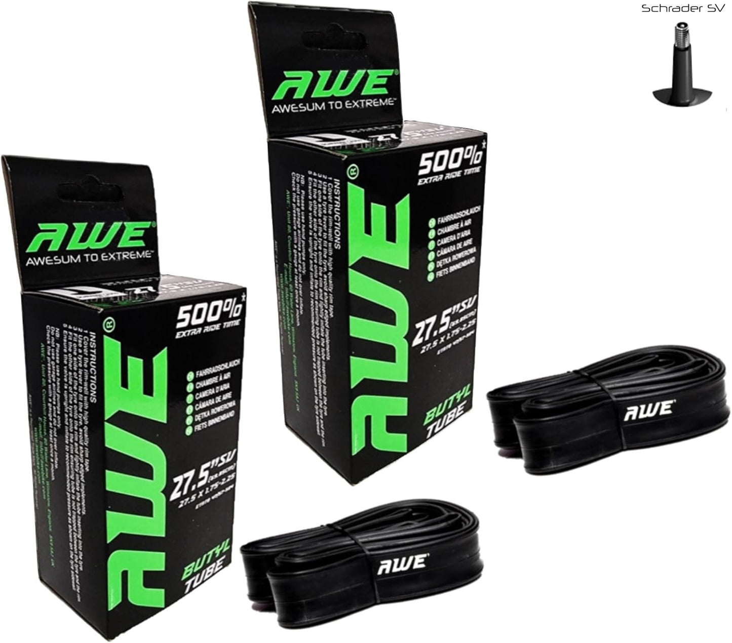 Awe 2 x AWERide Folding Tyres 27.5 x 2.20 cm MTB and 2 x AWE Inner Tubes 27.5" x 1.75-2.25 Schrader Valve