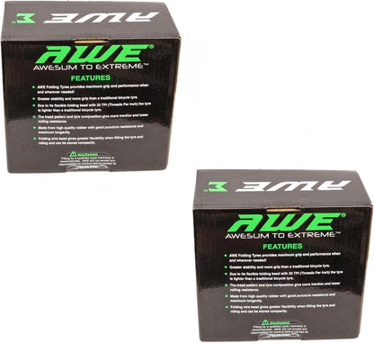 Awe 2 x AWERide Folding Tyres 26 x 1.95 cm MTB and 2 x AWE Inner Tubes 26" x 1.75-2.125 Schrader Valve