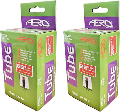 Aero Sport 2 x Butyl Rubber 26" x 1.75-2.125 Inner Tube 500%* Extra Ride Time Schrader Valve