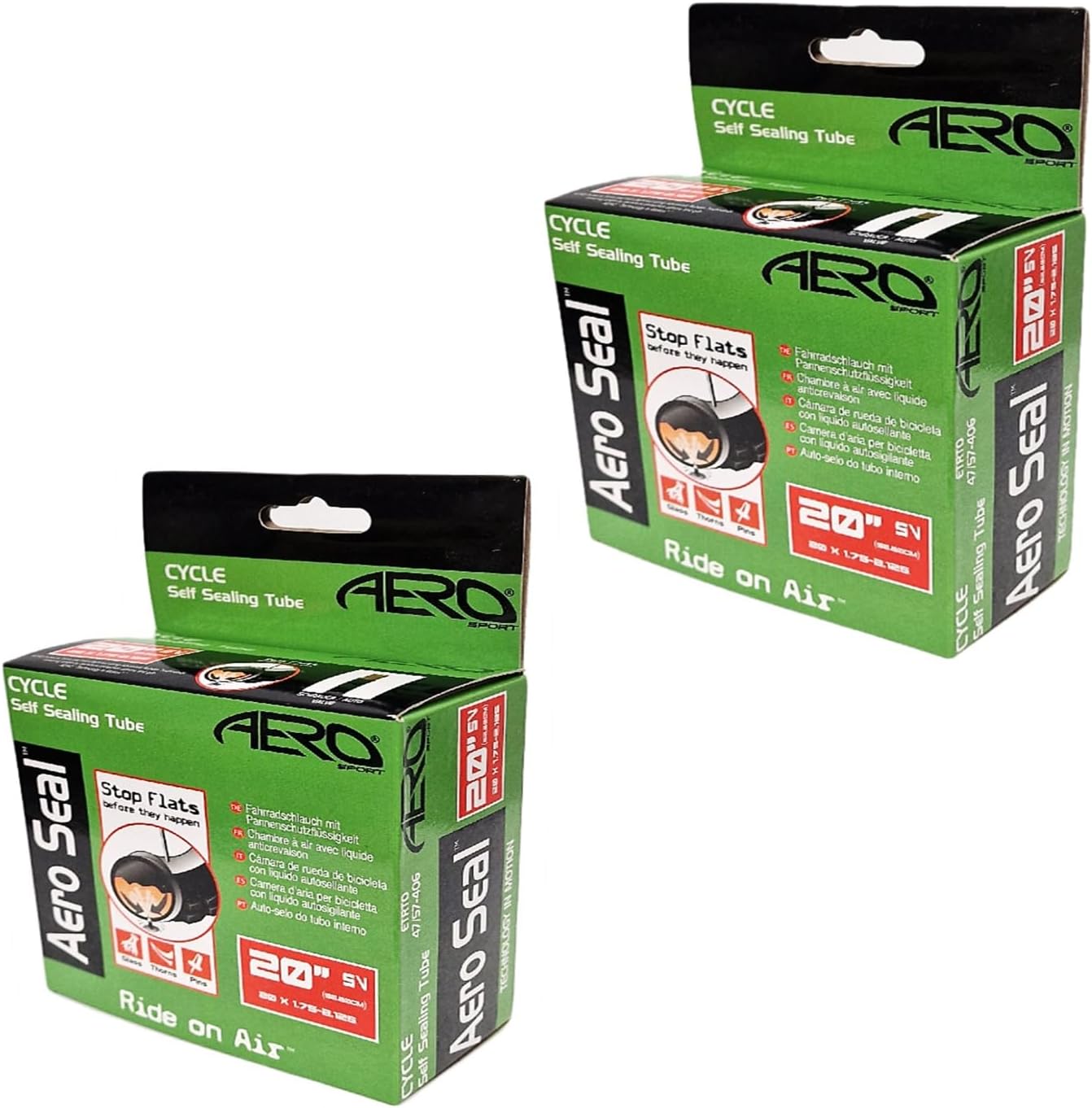 Aero Sport 2 x Self Sealing Butyl Rubber 20" x 1.75 - 2.125 Inner Tubes Schrader Valve