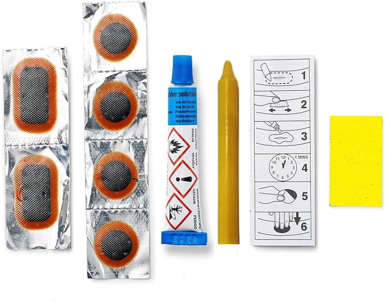 Sport Direct Bike/E-Bike Puncture Repair Kits with 6 Patches, 1 Abrasive pads, 1 Crayon and 1 Rubber Glue Solution
