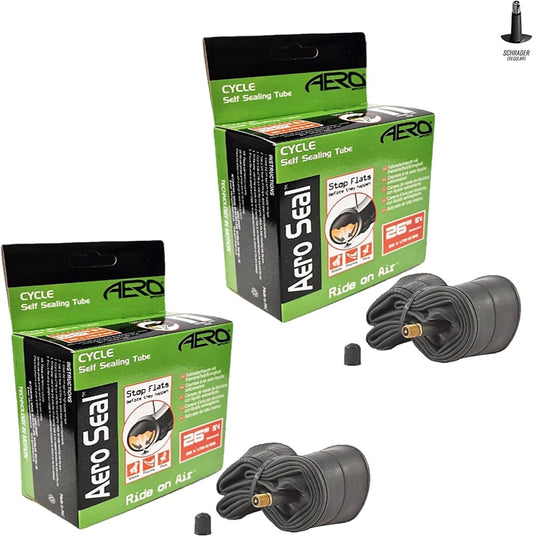 Aero Sport 2 x Self Sealing Butyl Rubber 26" x 1.75 - 2.125 Inner Tubes Schrader Valve