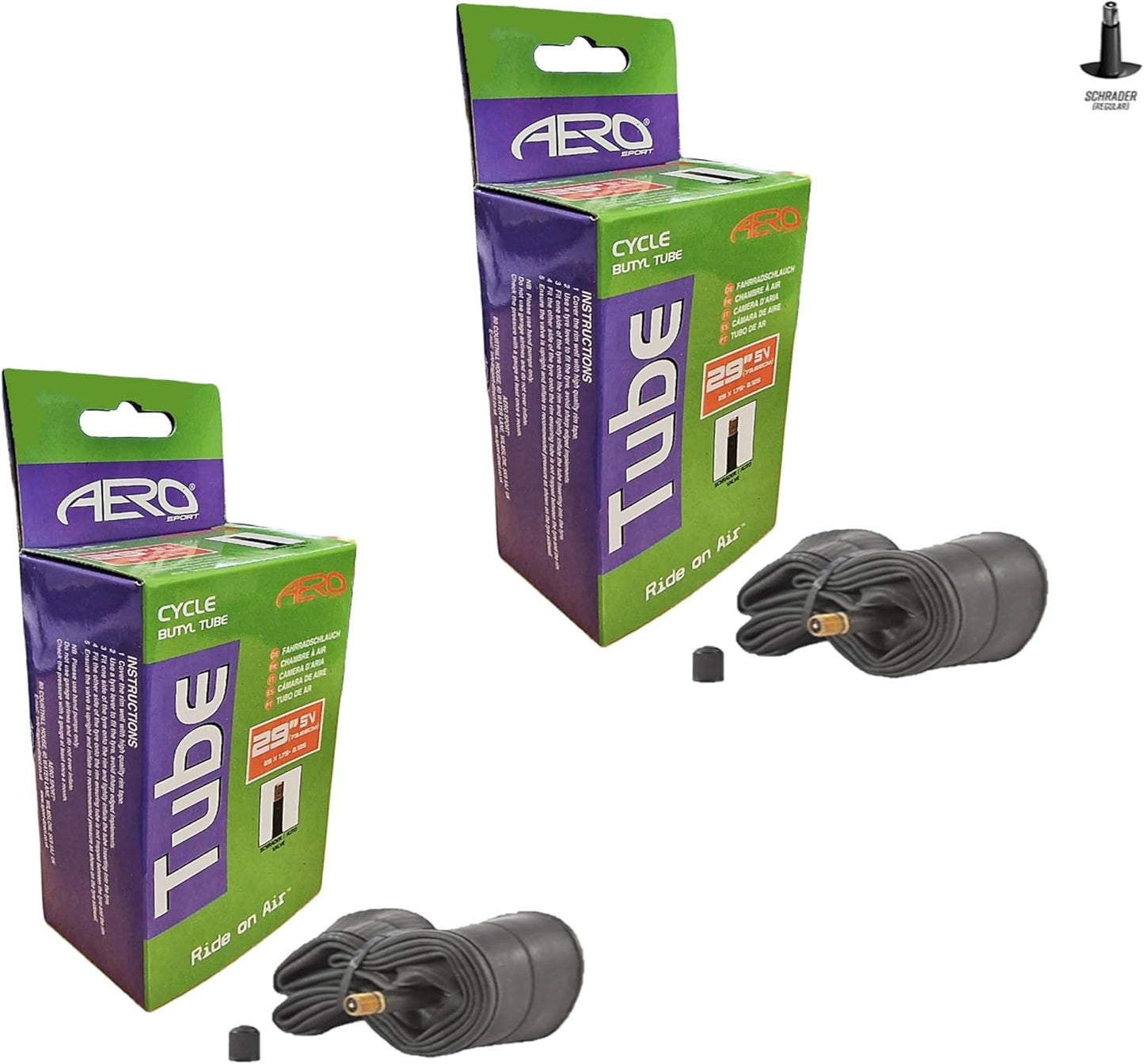 Awe 2 x Butyl Rubber 29" x 1.75-2.25 Inner Tube 500%* Extra Ride Time Schrader Valve