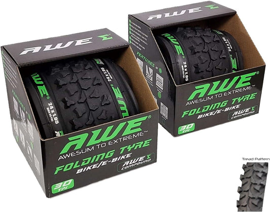 Awe 2 x AWERide Bike/E-Bike Folding Tyres 24" x 1.95" MTB Tyre 30 TPI