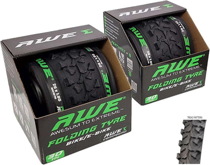Awe 2 x AWERide Bike/E-Bike Folding Tyres 26" x 1.95" MTB Tyre 30 TPI