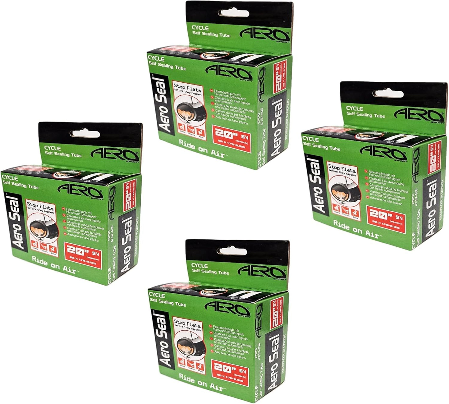 Aero Sport 4 x Self Sealing Butyl Rubber 20" x 1.75 - 2.125 Inner Tubes Schrader Valve