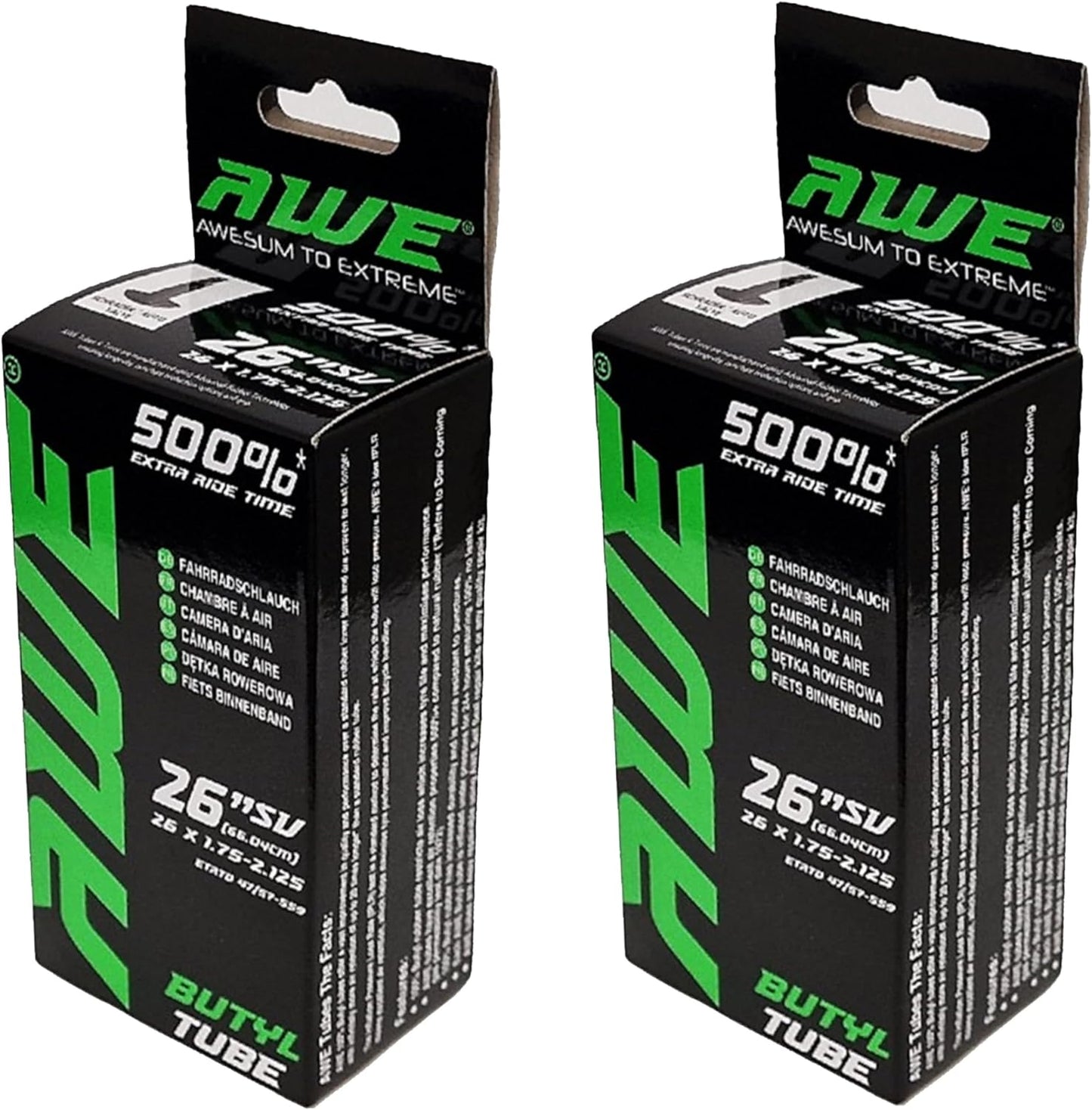Awe 2 x AWERide Folding Tyres 26 x 1.95 cm MTB and 2 x AWE Inner Tubes 26" x 1.75-2.125 Schrader Valve