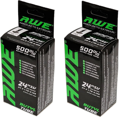 Awe 2 x AWERide Folding Tyres 24 x 1.95 cm MTB and 2 x AWE Inner Tubes 24" x 1.75-2.125 Schrader Valve
