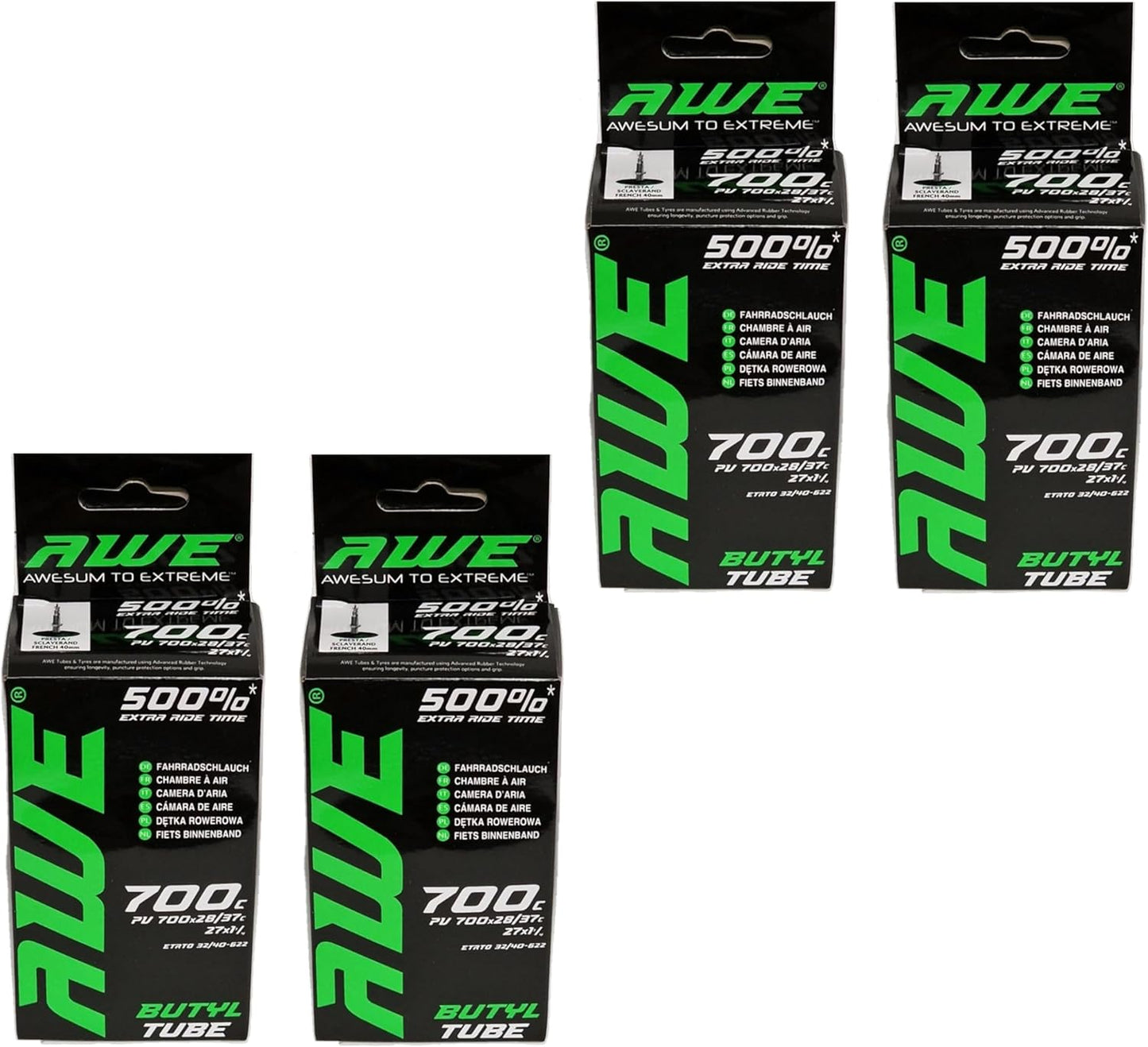Awe 4 x Butyl Rubber 700 X 28/37 C Inner Tube 500%* Extra Ride Time 27 X 1 ¼ Presta Valve