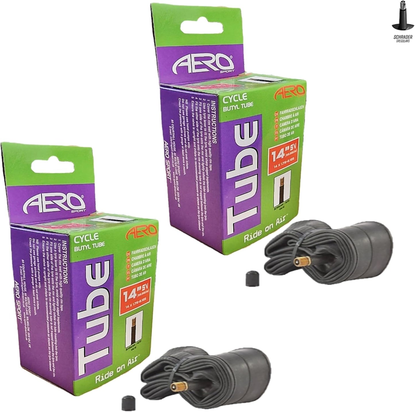 Awe 2 x Butyl Rubber 14" x 1.75-2.125 Inner Tube 500%* Extra Ride Time Schrader Valve