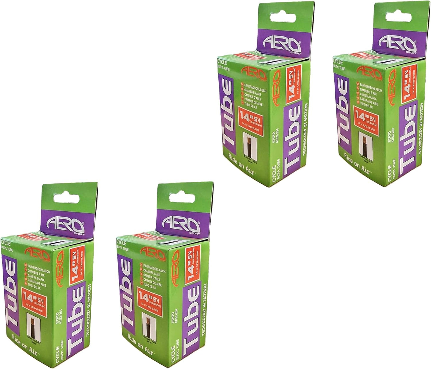 Awe 4 x Butyl Rubber 14" x 1.75-2.125 Inner Tube 500%* Extra Ride Time Schrader Valve