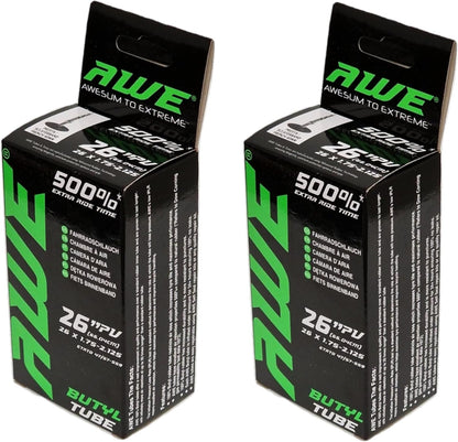 Awe 2 x Butyl Rubber 26" x 1.75-2.125 Inner Tube 500%* Extra Ride Time Presta Valve