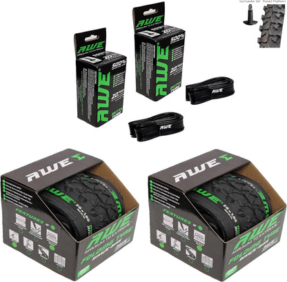 Awe 2 x AWERide Folding Tyres 20 x 1.95 cm MTB and 2 x AWE Inner Tubes 20" x 1.75-2.125 Schrader Valve