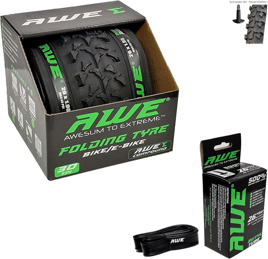 Awe 1 x AWERide Folding Tyre 26 x 1.95 cm MTB and  x AWE Inner Tube 26" x 1.75-2.125 Schrader Valve